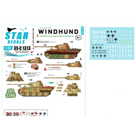 Decals for 1/35 Windhund # 2. Panthers from Pz-Regiment 16 and Pz-Brigade 111