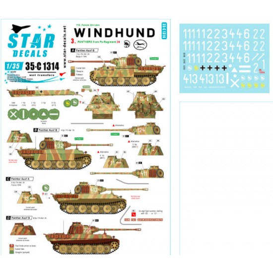 Decals for 1/35 Windhund # 3. Panthers from Pz-Regiment 24.