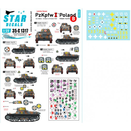 Decals for 1/35 PzKpfw I in Poland. PzKpfw I Ausf B. Fall Weiss - Invasion of Poland 1939