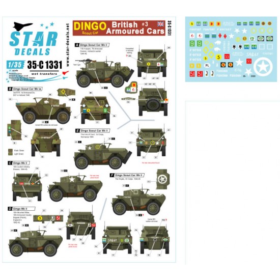 Decals for 1/35 British Armoured Cars #3 Dingo Scout Car From BEF to VE-Day
