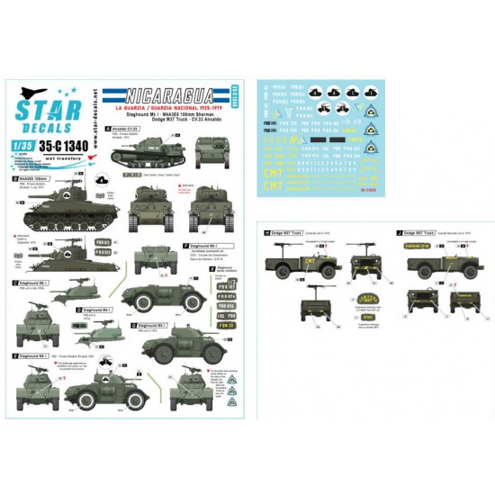 Decal for 1/35 Nicaragua #1. Guarda Nacional. Staghound Mk I, M4A3E8 105mm Sherman