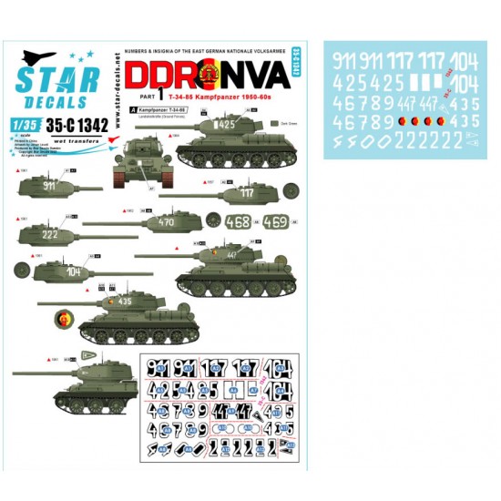Decal for 1/35 DDR-NVA #1. East Germany - T-34-85 Kampfpanzer 1950-60s