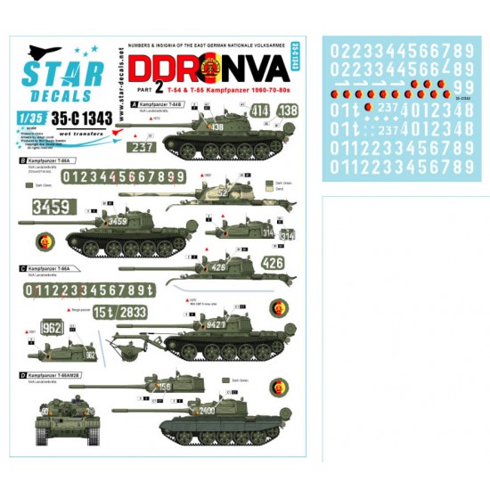 Decal for 1/35 DDR-NVA #2. East Germany - T-54/55 60-80s Large Numbers, National Insignia