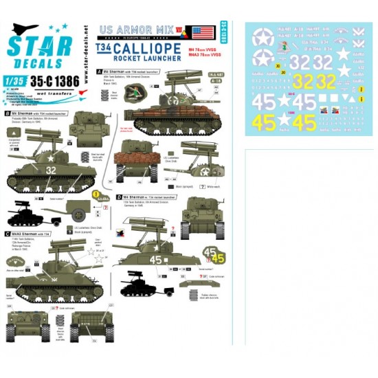 Decals for 1/35 T34 Calliope Rocket launcher. For M4 and M4A3 Sherman.