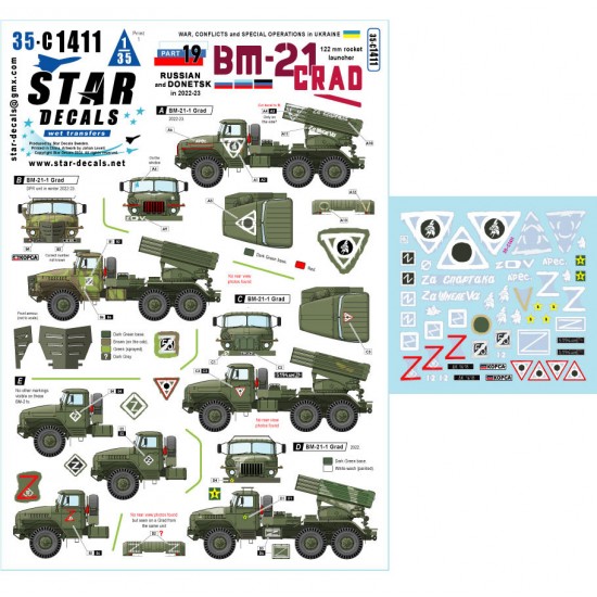 1/35 BM-21 Grad Decals - Russian and Donetsk Forces, War in Ukraine #19 (2022-23)