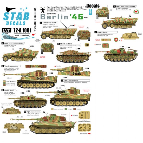 1/72 Decals for Battle for Berlin 45 #1 - Tiger I, StuG III, SdKfz.251