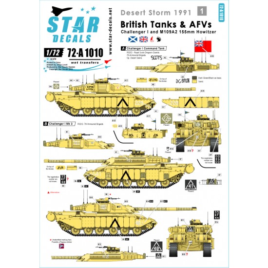 1/72 Decals for Desert Storm 1991 #1 - British Tanks and AFVs