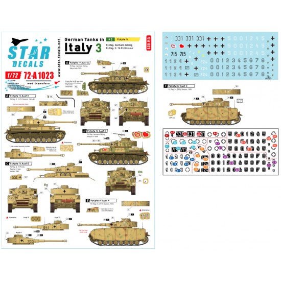 Decals for 1/72 German Tanks in Italy #3. PzKpfw IV Ausf G and Ausf H