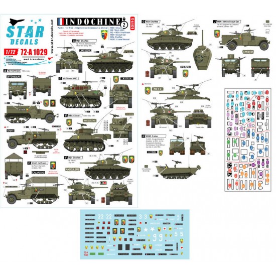 Decals for 1/72 Indochine #2: 1er Reg. de Chasseurs. M5A1, White SC, M8, M24,  M3A1