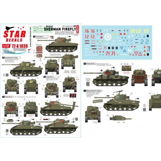 Decals for 1/72 British Sherman Firefly. 75th D-Day Special. Mk Ic and Mk Vc Firefly