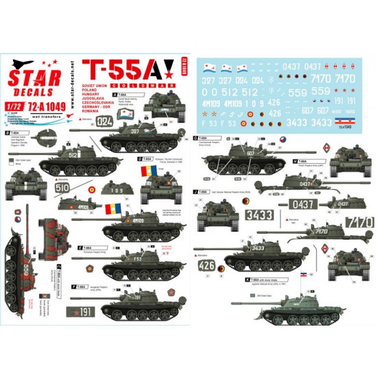 Decals for 1/72 T-55A Cold War. Soviet and Warsaw Pact in the Cold War.