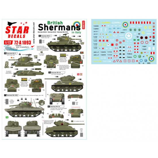 Decals for 1/72 British Shermans in Italy. Sherman Mk IIA (76mm), Sherman Mk III