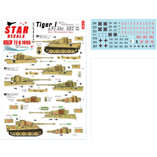 Decals for 1/72 Tiger I. sPzAbt 502 # 2. Early / Mid production Tigers.1943-45