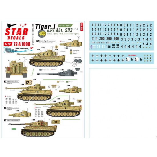 Decal for 1/72 Tiger I - sPzAbt. 503 #2 1942-43 Initial Early & Mid
