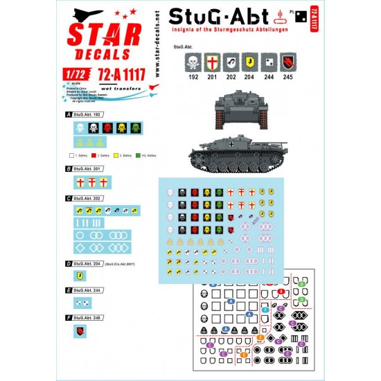 Decals for 1/72 StuG-Abt #2 Generic Insignia and Unit Markings for the Sturmgeschutz