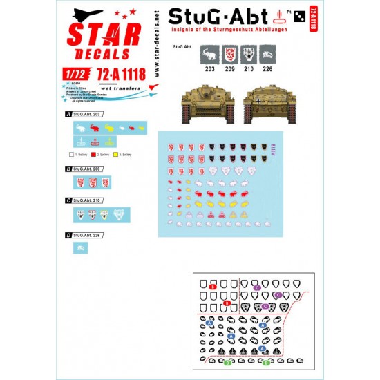 Decals for 1/72 StuG-Abt #3 Generic Insignia and Unit Markings for the Sturmgeschutz