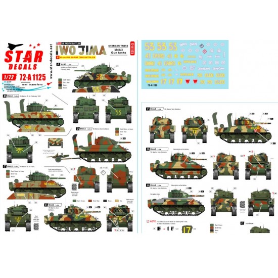 Decals for 1/72 US Pacific Battles - Iwo Jima. USMC M4A3 Sherman