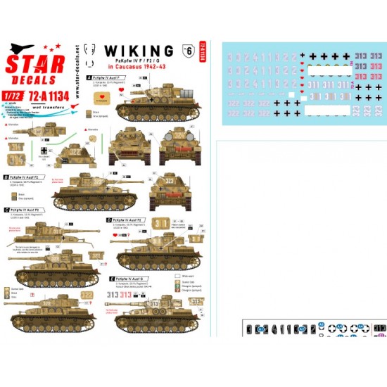 Decals for 1/72 Wiking # 6. Pz IV F, Pz IV F2 and Pz IV G in Caucasus 1942-43.