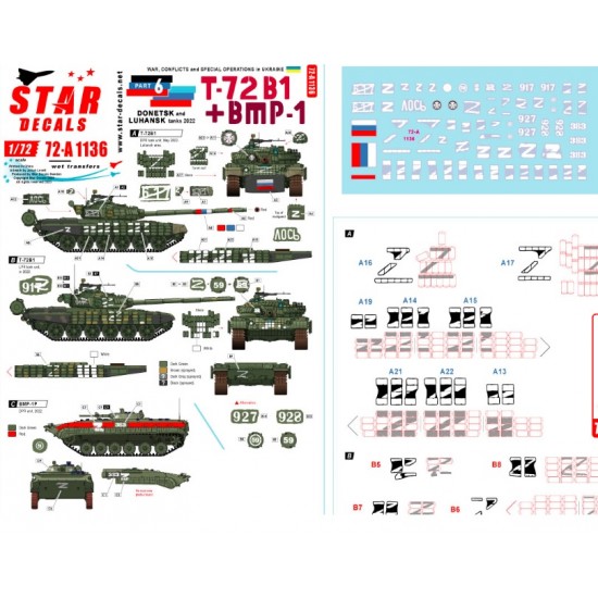 Decals for 1/72 War in Ukraine # 6. T-72B1 BMP-1 Donetsk and Luhansk Republics 2022