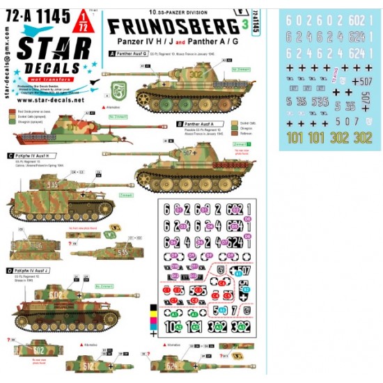 Decals for 1/72 Frundsberg # 3. PzKpfw IV Ausf H/J and Panther Ausf A/G