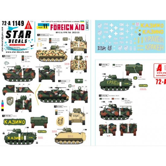 Decals for 1/72 War in Ukraine # 11. Foreign Aid to Ukraine. M113 and YPR-765 markings