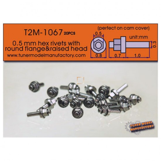 0.5mm Hex Rivets with Round Flange & Raised Head (20pcs) - Perfect on Cam Cover 