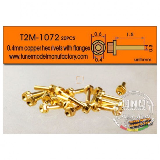 0.4mm Copper Hex Rivets with 0.6mm Flanges (20pcs)