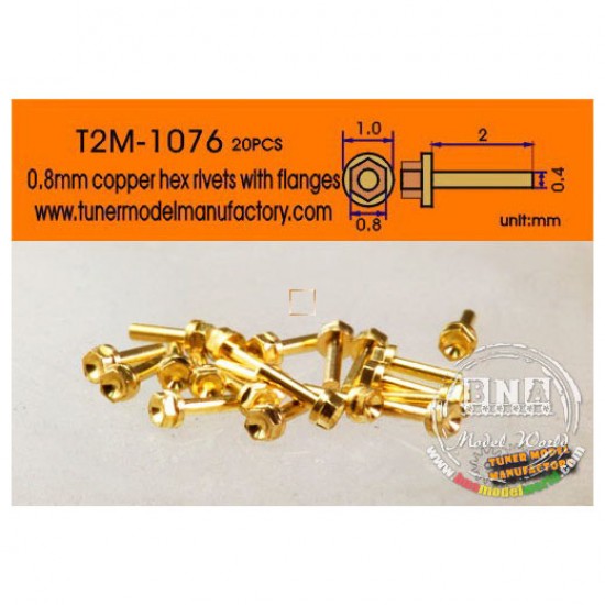 0.8mm Copper Hex Rivets with 1.0mm Flanges (20pcs)