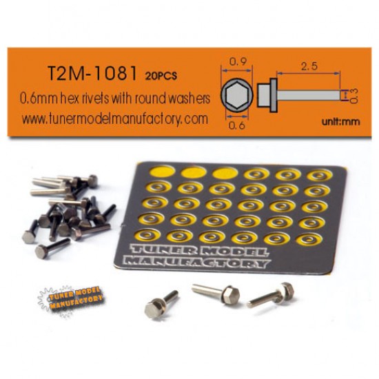 0.6mm Hex Rivets with 0.9mm Round Washers (20pcs)