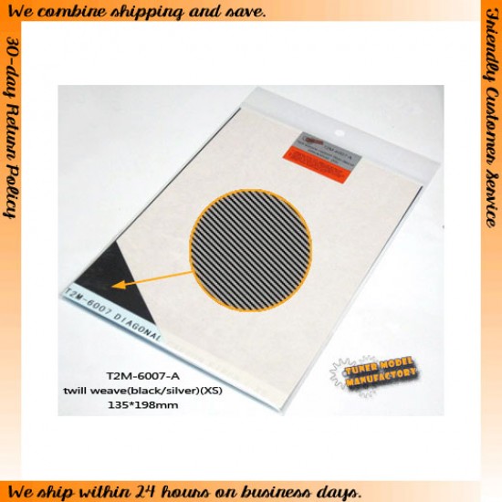 Twill Weave Carbon Fiber (XS) Silver/Black (Size: 135mm x 198mm) 