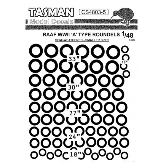 Decals for 1/48 WWII RAAF A-Type Roundels #18" - 33"