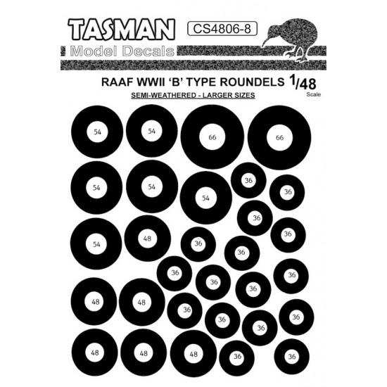 Decals for 1/48 WWII RAAF B-Type Roundels #36" 48" 54"