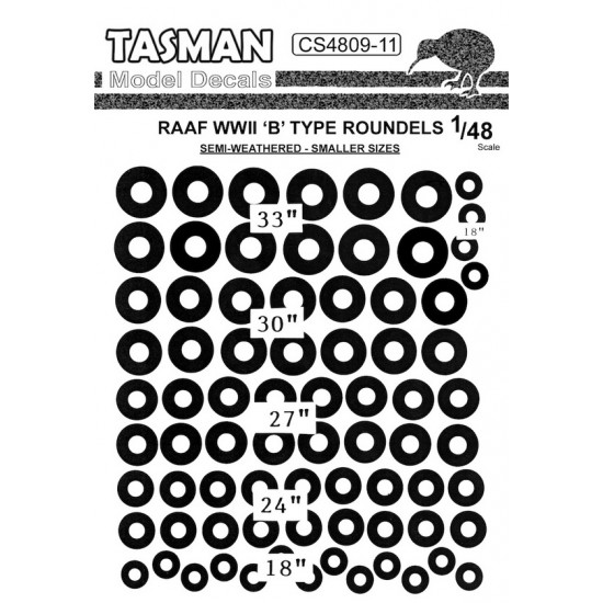 Decals for 1/48 WWII RAAF B-Type Roundels #18" - 33"