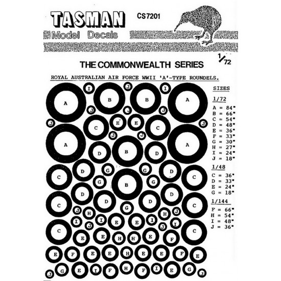 1/72 WWII RAAF Type A Roundels Decals