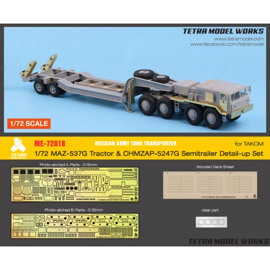 1/72 Russian MAZ-537G Tractor w/CHMZAP-5247G Semitrailer Detail-up Set for Takom kits