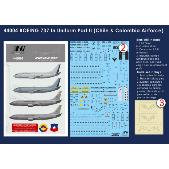 Decals for 1/144 Boeing 737 In Uniform Part II (Chile & Colombia)