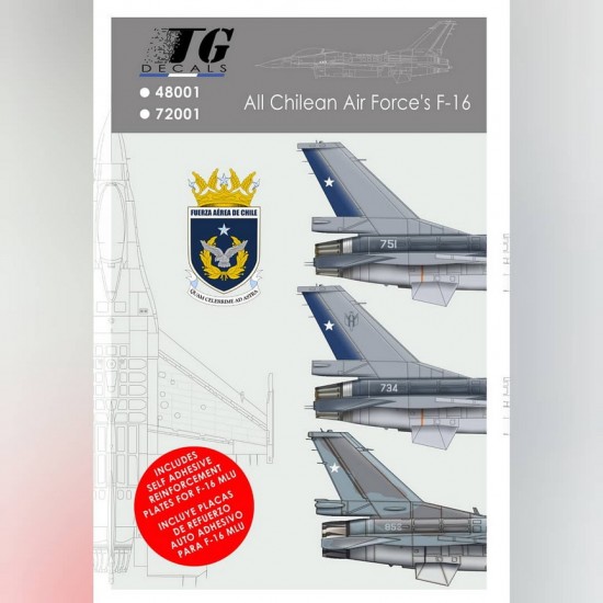 Decals for 1/48 General Dynamics F-16 MLU, F-16 Block 50, Fuerza Aerea de Chile