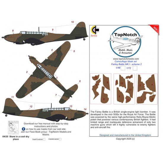 1/72 Fairley Battle MK.I Scheme 2 Camo Masks