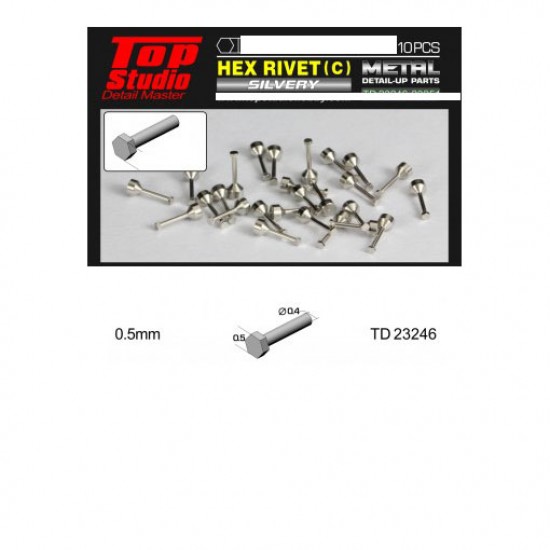 0.5mm Hex Rivets Ver. C #Silvery (10pcs) Top Studio TD23246