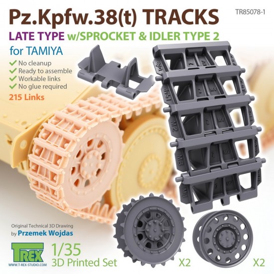 1/35 Pz.Kpfw.38(t) Tracks Late Type w/Sprocket & Idler Type 2 for Tamiya kits