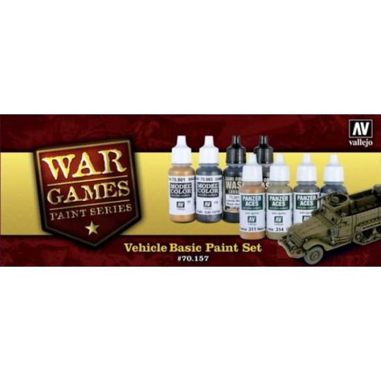 Model Colour Paint Set - WWII Wargames Vehicle Basic 8 Colour Paint Set (8 x 17ml)