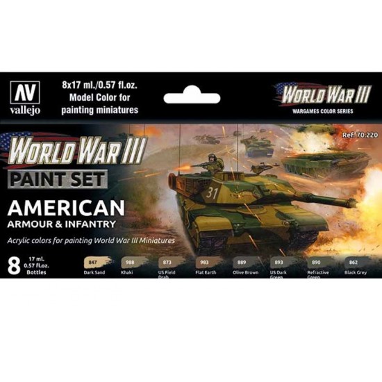 Acrylic Model Colour Paint Set - WWIII American Armour & Infantry (8 x 17ml)