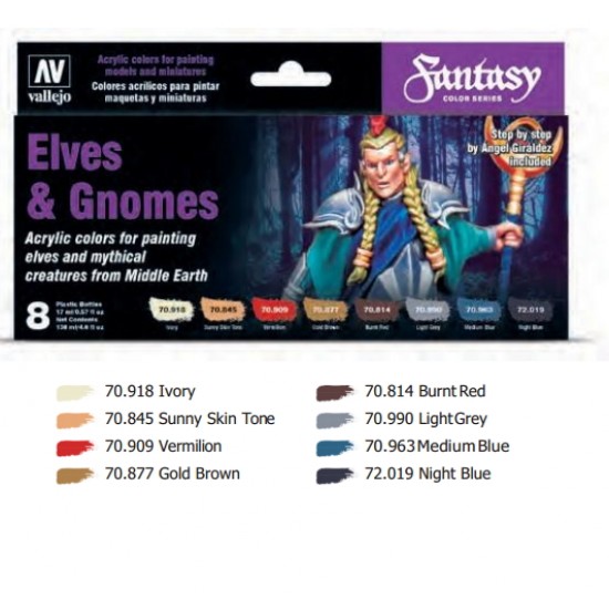 Acrylic Fantasy Colour Paint Set - Elves & Gnomes (8x 17ml)