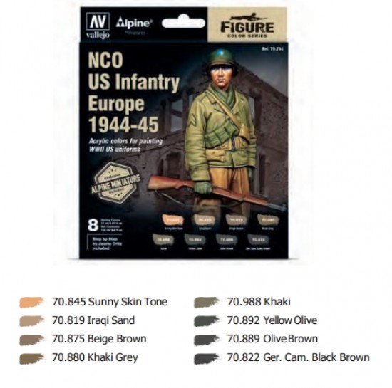 Acrylic Figure Colour Paint Set - NCO US Infantry Europe 1944-45 (8x 17ml)