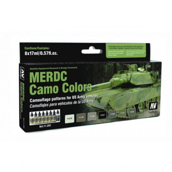 Model Air Acrylic Paint Set - US Vehicles MERDC Camouflage Patterns (8 x 17ml)