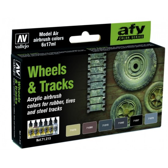 AFV Acrylic Airbrush Paint Set - Wheels & Tracks (6 x 17ml)