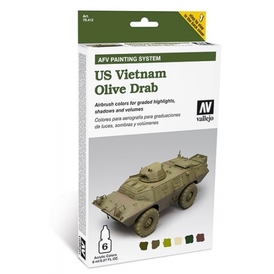 US Vietnam Olive Drab Colour Paint Set - AFV Painting System (6 x 8ml)