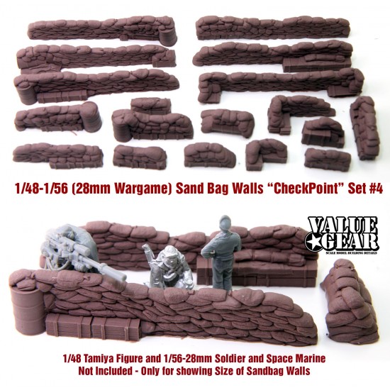 1/48 - 1/56 (28mm) Sandbag Walls Set #4 "Check Point"