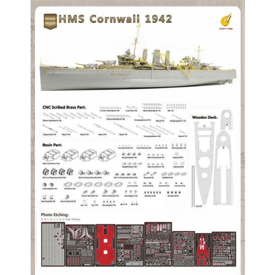 1/350 HMS Cornwall Super Detail Set for Trumpeter kit #05353