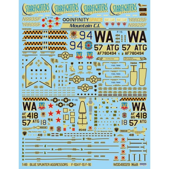 1/48 USAF Blue Splinter Aggressor F-16/F-15/F-104 Decals WANDD Studio ...